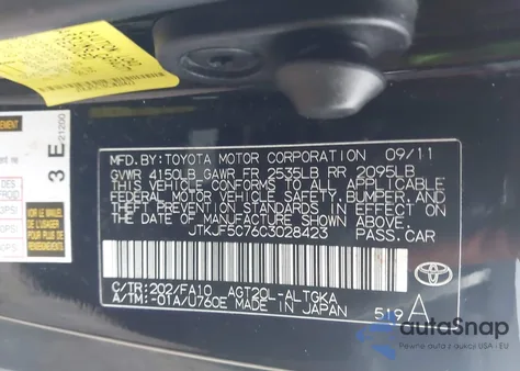 2012 Scion Tc from USA, damaged, VIN JTKJF5C76C3028423